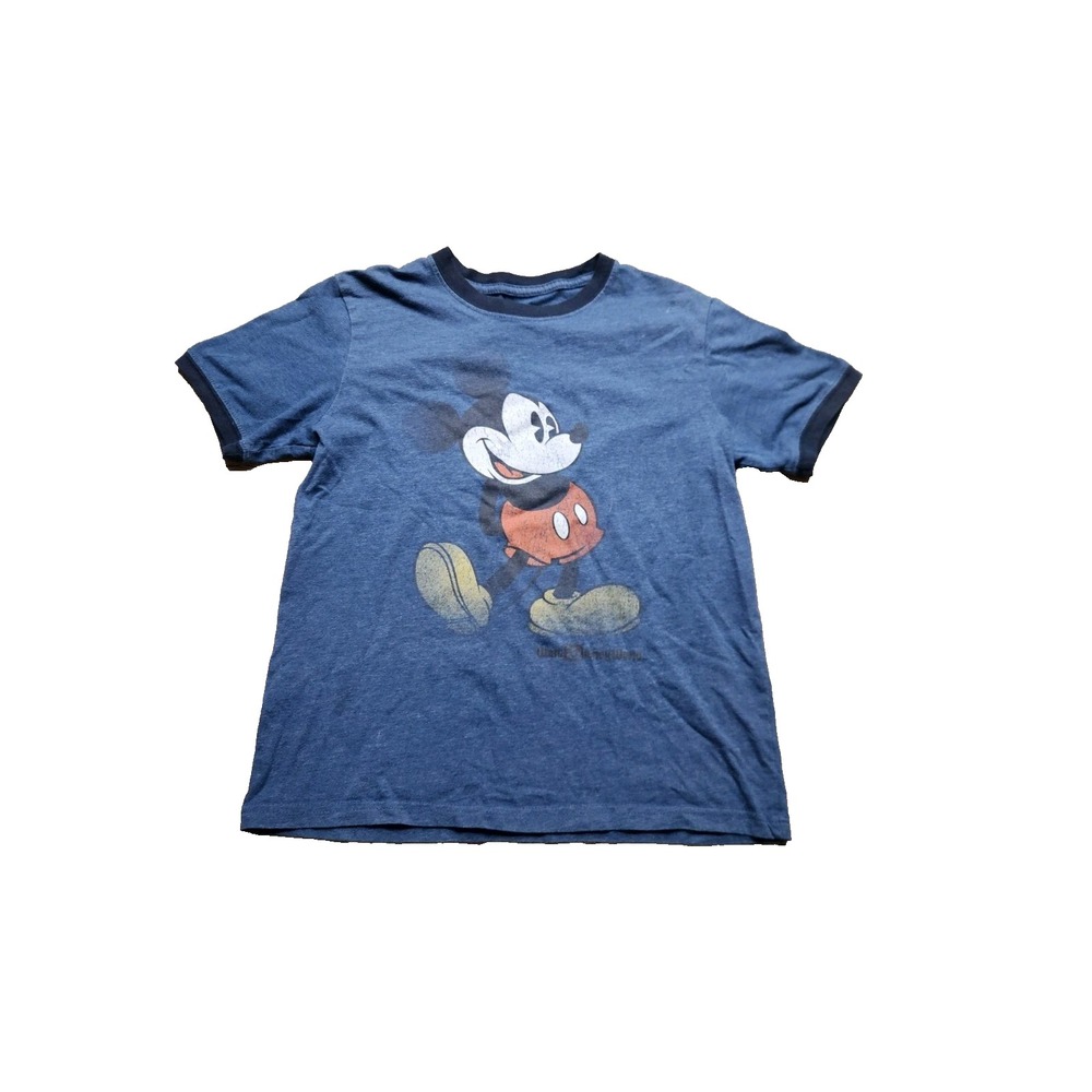 Vintage Mickey Mouse Disney World blue navy short sleeve boys t shirt size Large